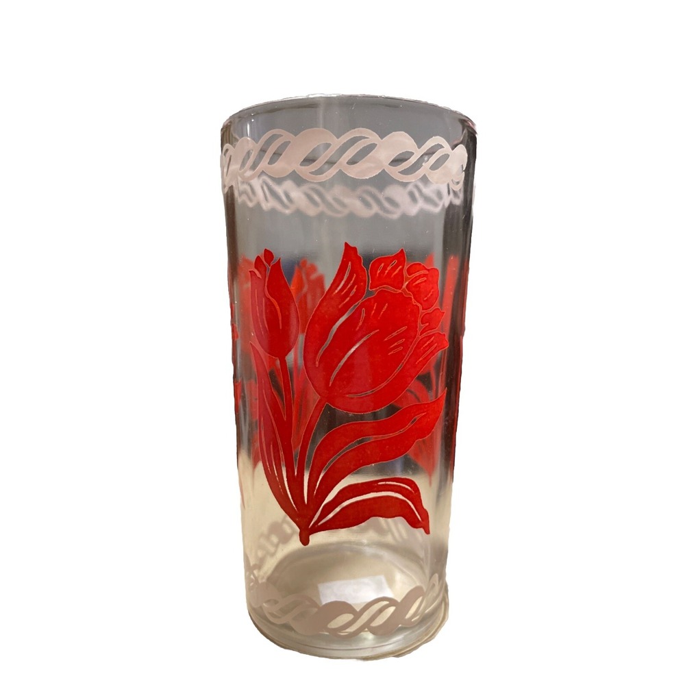 Red Rose Juice Glass Vintage 1940's Cottage Core Farmhouse